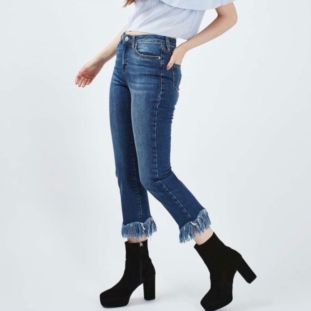Topshop Frayed Hem Blue Jeans